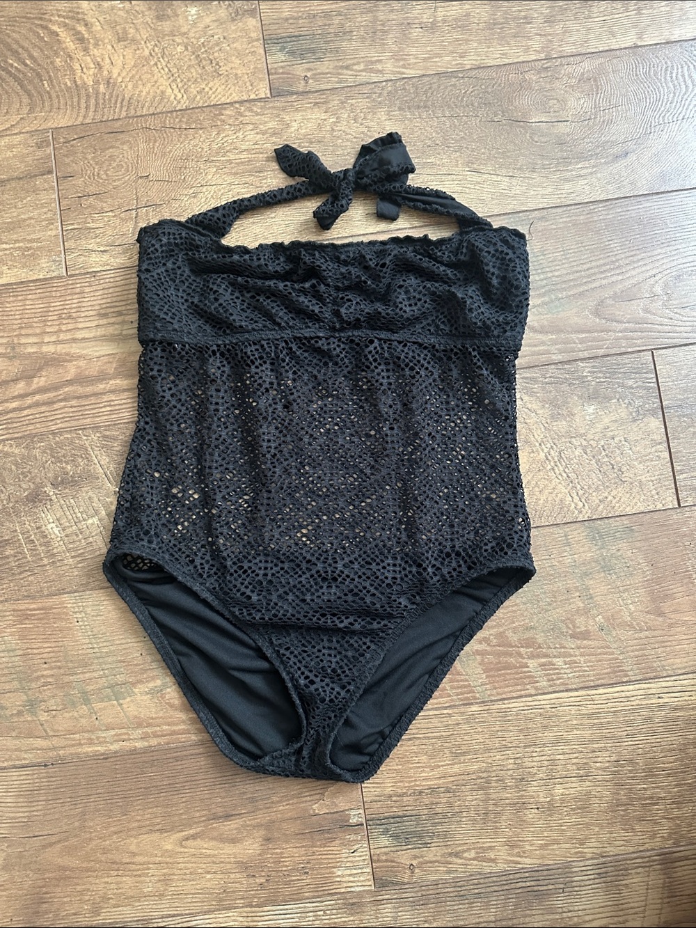 Womems Large Black Crochet One-Piece Swimsuit